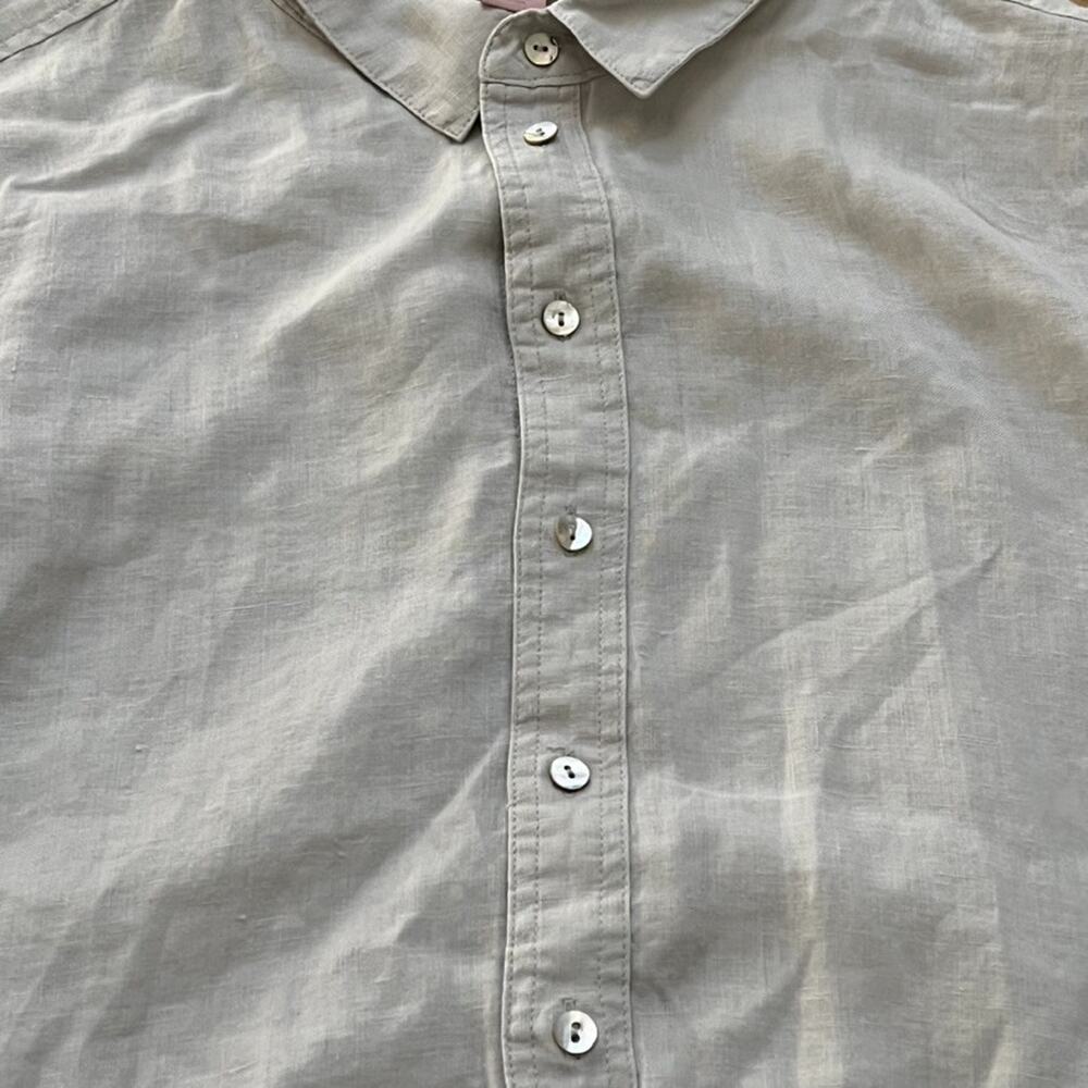 Saint Tropez West Popover Shirt Women's Size M Beige 100% Linen Top - Picture 3 of 11